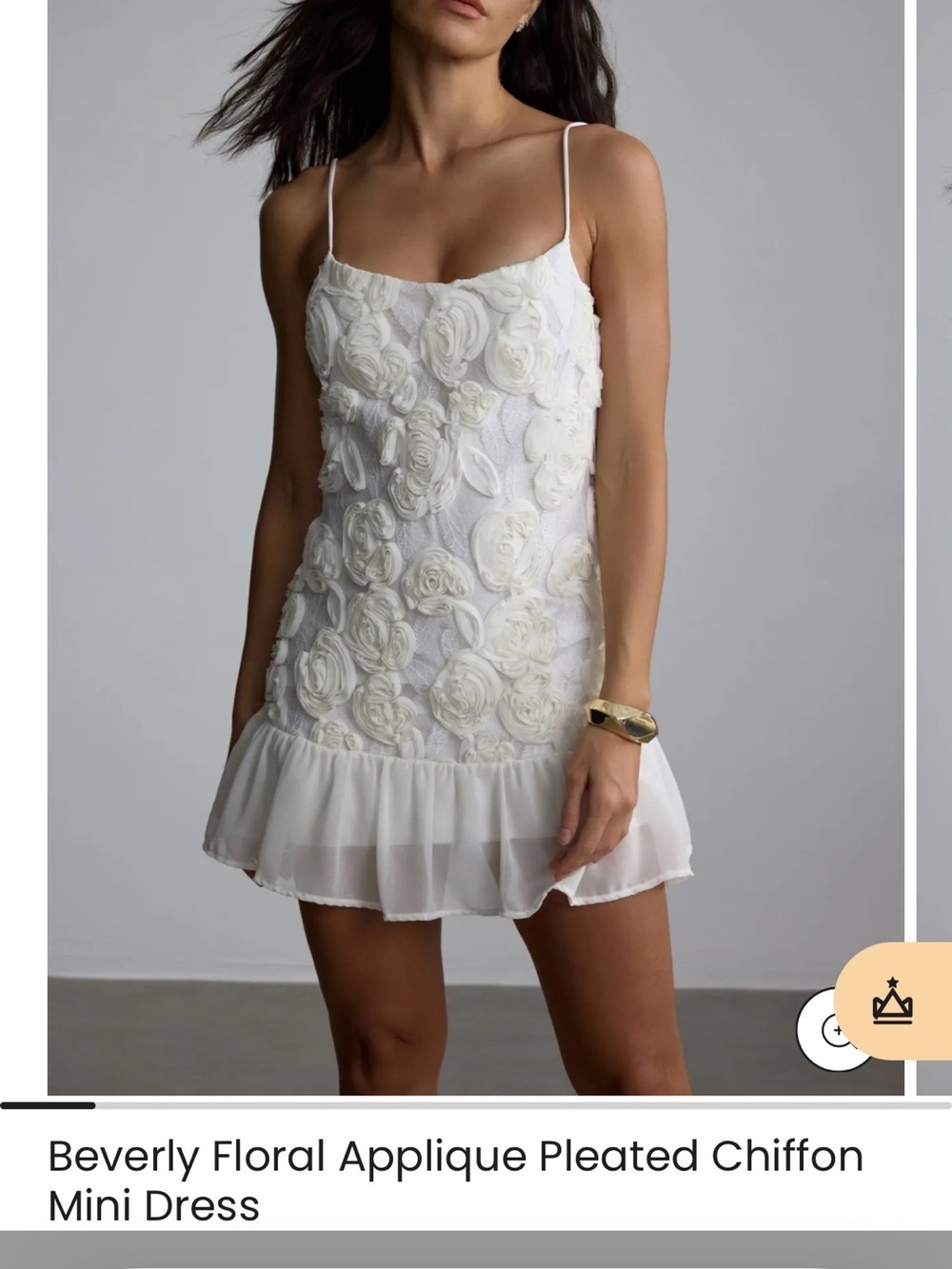 Beverly Floral Applique Pleated Chiffon Mini Dress - White